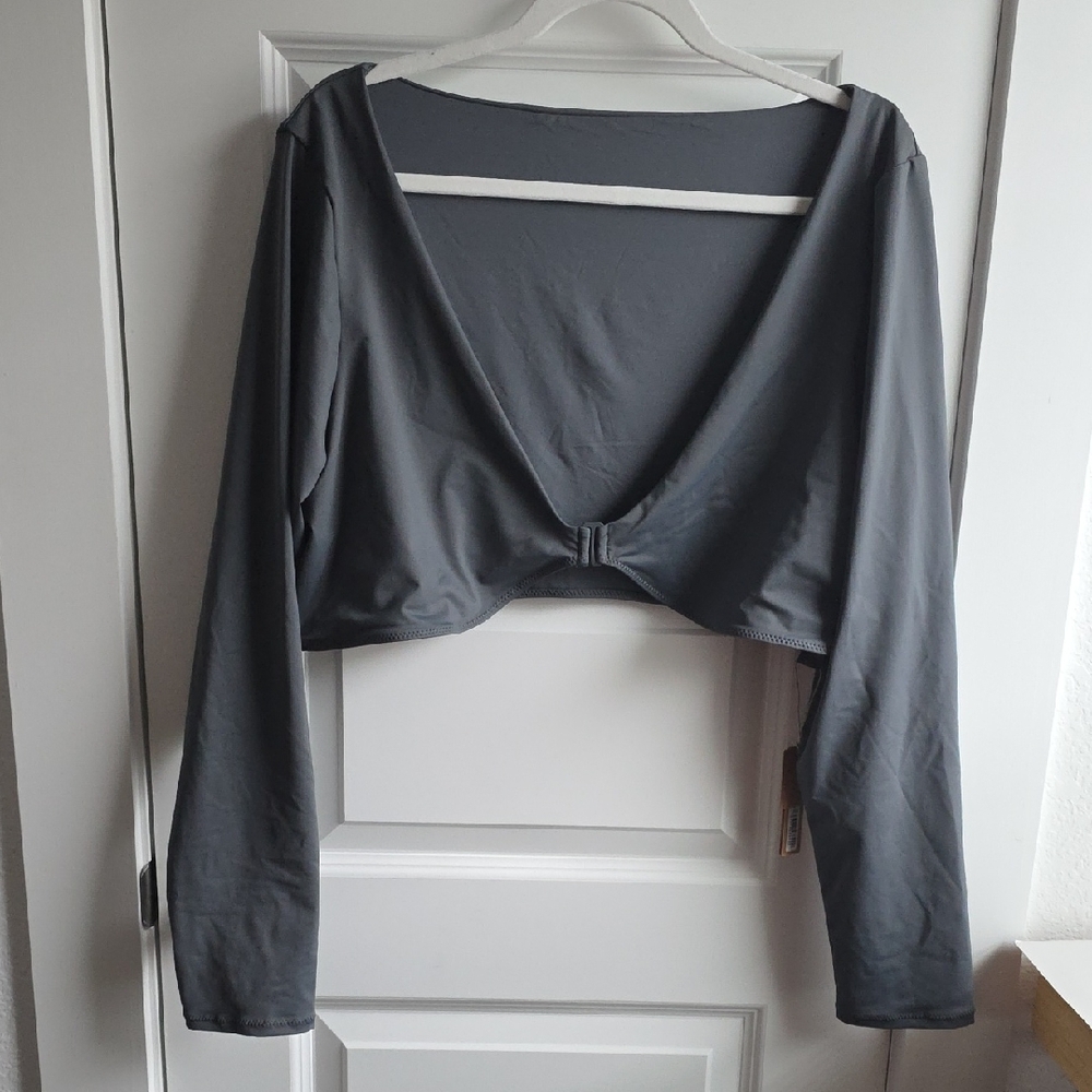 SKIMS Recycled Swim Long Sleeve Shrug Gunmetal 4X G160